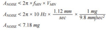 Equation 3 determines that at a minimum vibration frequency of 10 Hz, the noise in the acceleration measurement must be less than 7.18 mg - MEMS