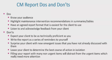 condition monitoring reports do's and don'ts