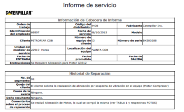 Technical report from Field service Caterpillar - Detecting Misalignment - Alignment + Balancing